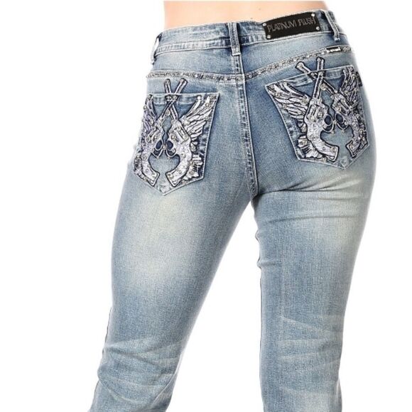Platinum Plush Duel Challenge Rhinestone Jeans PLUS - Picture 1 of 5